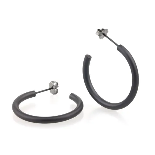 Medium Round Black Hoop Earrings
